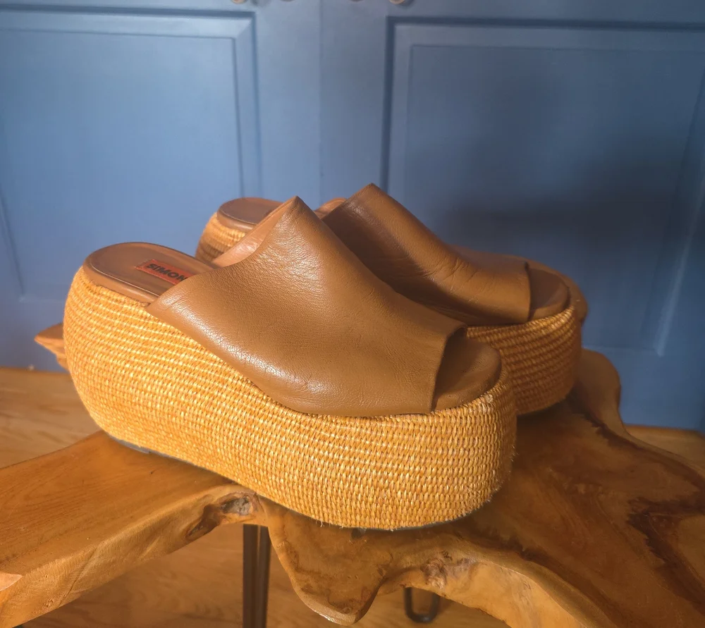 Simon Miller Toffee Leather Bubble Wedge Platform Sandals Size 9 EU 39 EXCELLENT